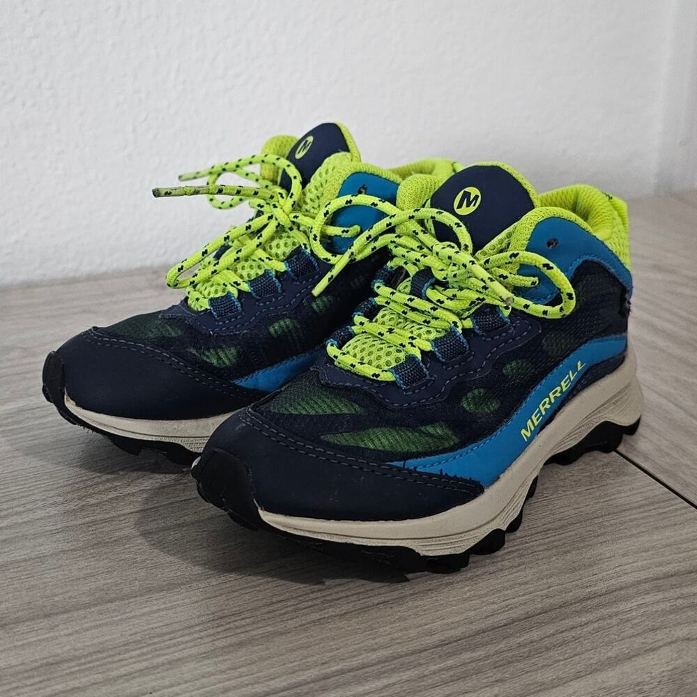 Merrell Moab Speed Mid Navy Blue Green Waterproof Hiking Kids US 11 M